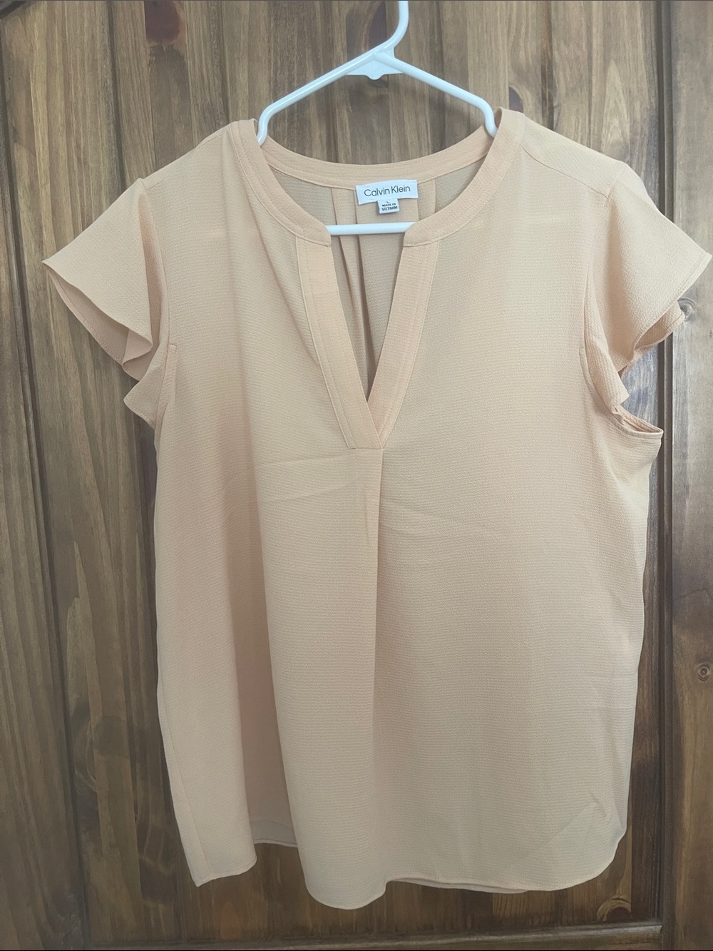 Calvin Klein Blush Peach V-Slit Flutter Sleeve Blouse